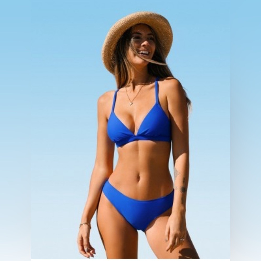 NWOT Womens Two Piece High Waisted Bikini unbranded size XL blue - Picture 2 of 14